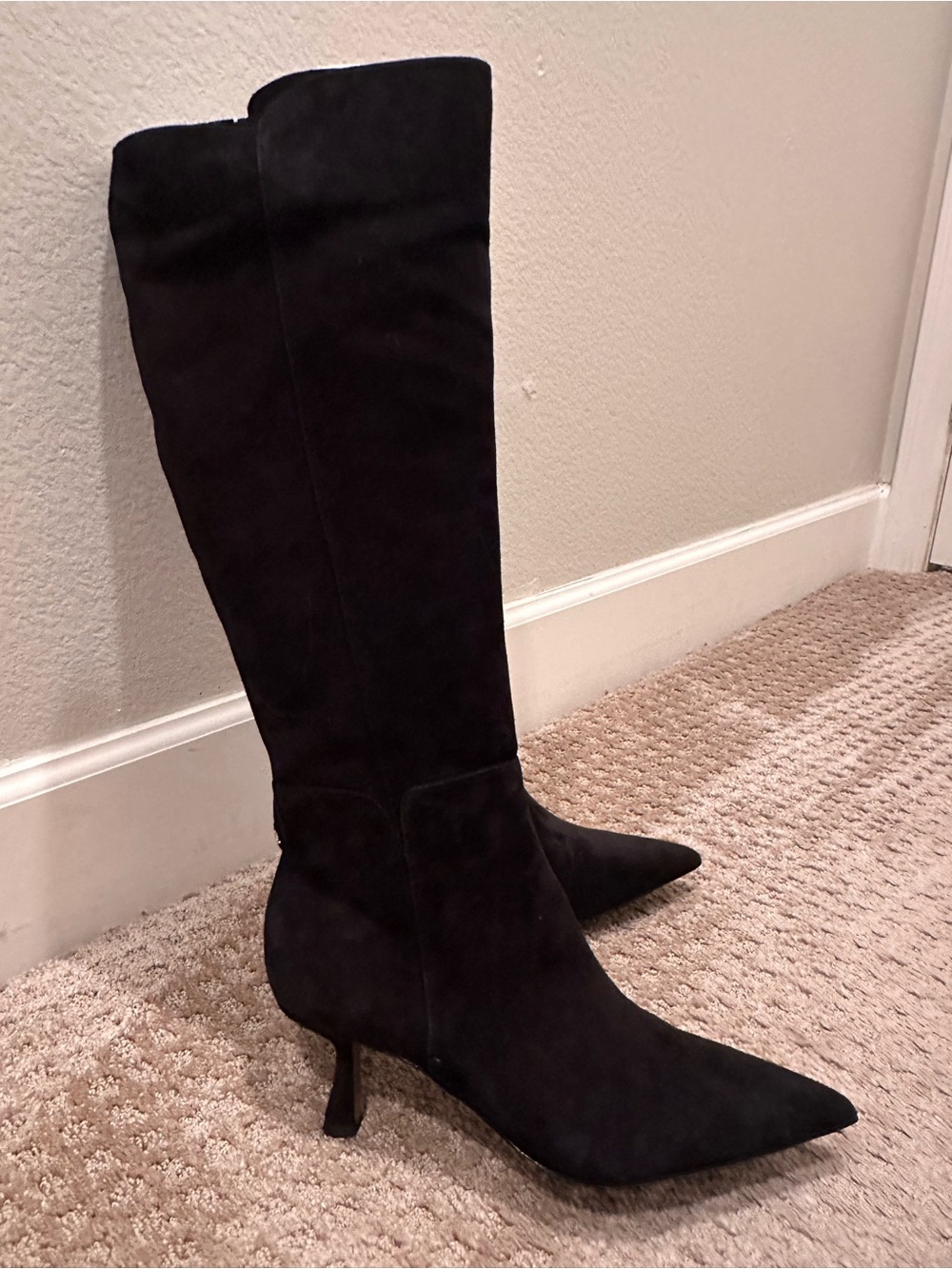 Sam Edelman Black Suede-Look Over-the-Knee Pointed Boots - Picture 2 of 6